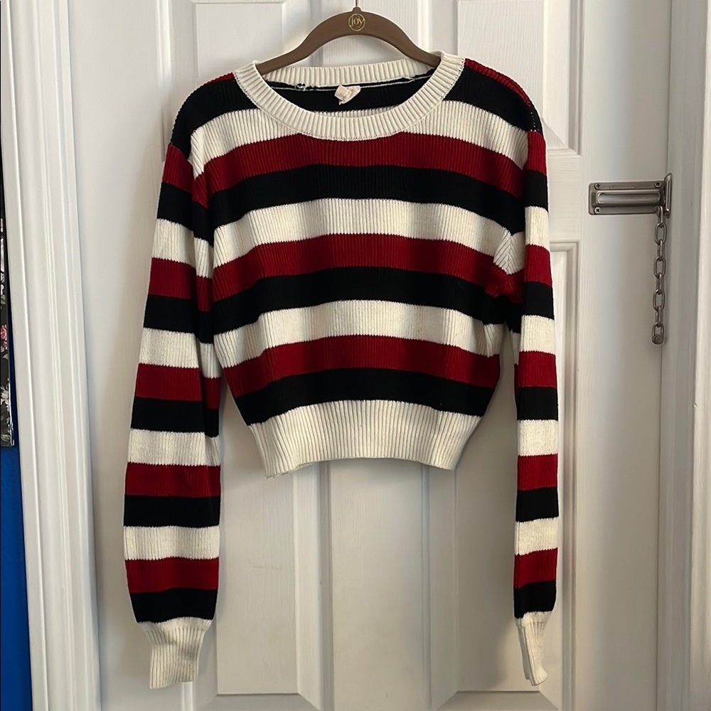 J.O.A. Red and Black Crew Neck Sweater